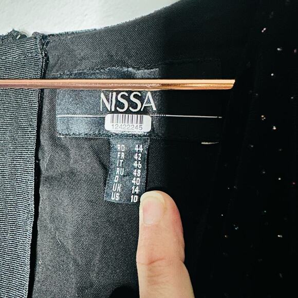 NISSA Black Velvet Crystal Embellished Sparkle Waist Strap Mini Dress Size US 10 - Picture 8 of 16